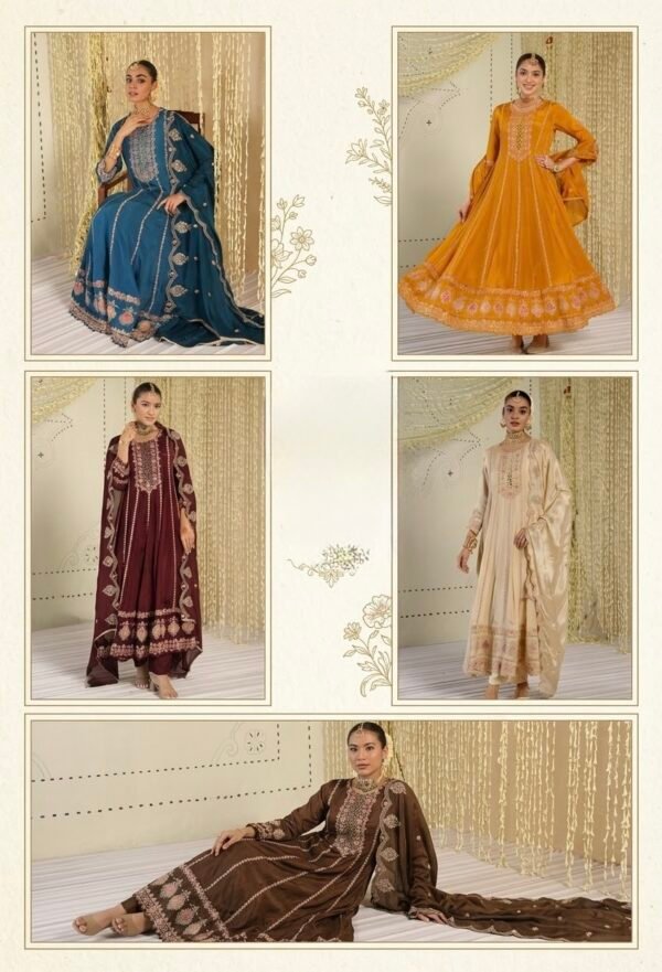 Chinnon Jaipuri Anarkali with Dupatta & Pant -  3Pc - 5 Colors