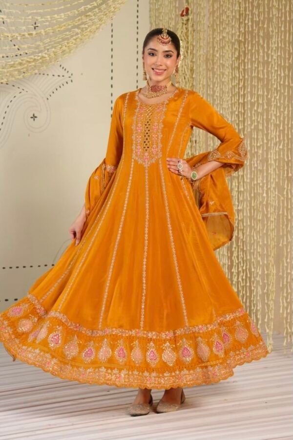 Chinnon Jaipuri Anarkali with Dupatta & Pant -  3Pc - 5 Colors